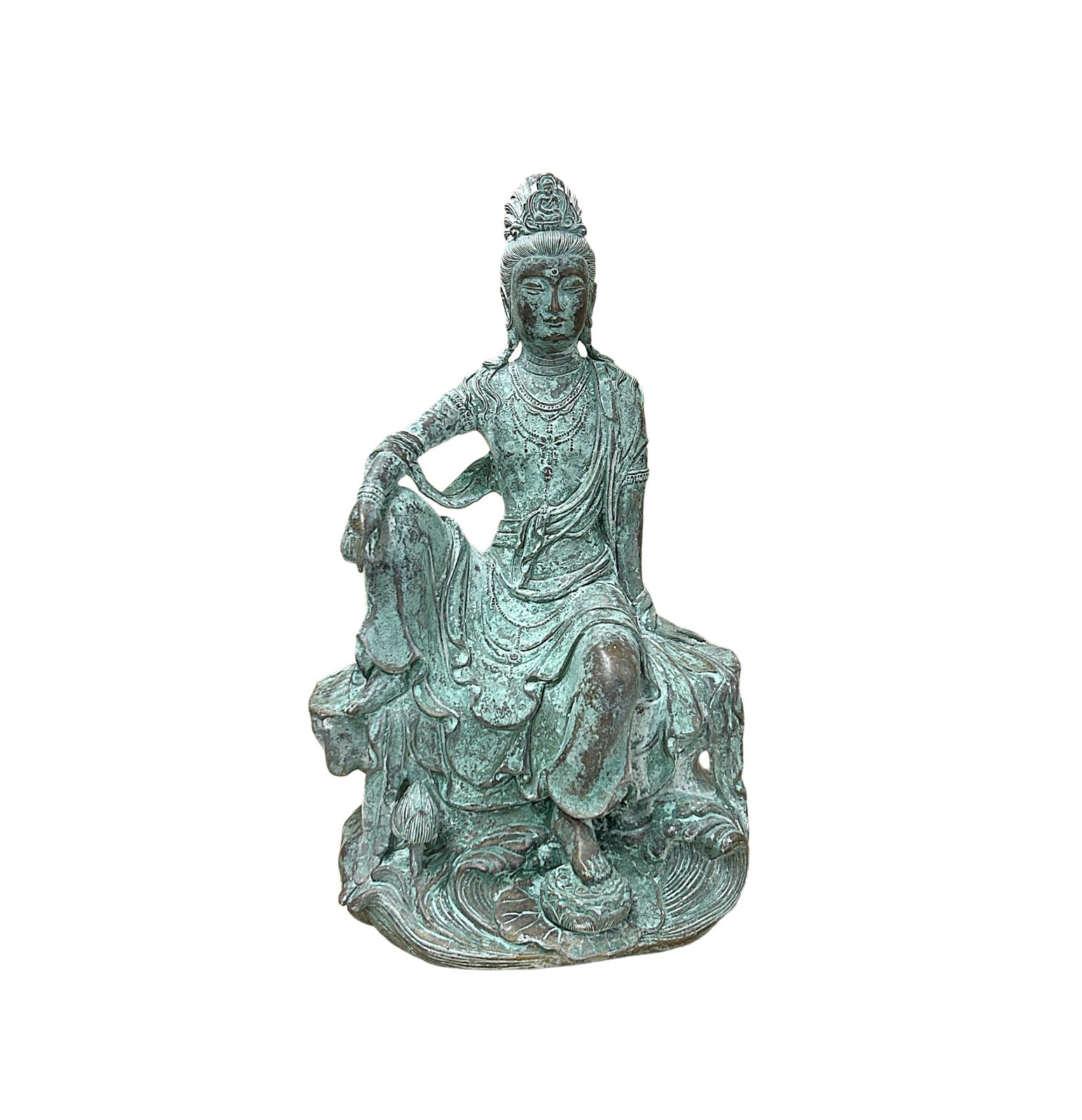 Chinese Rustic Oxidized Patina GuanYin Bodhisattva Metal Buddha Statue GB005