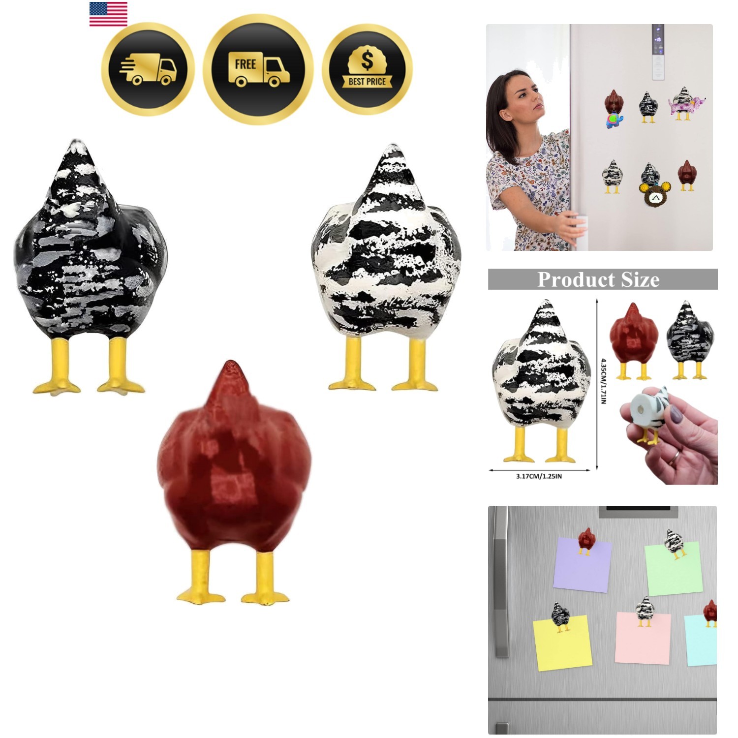 3 Pcs Chicken Butt Magnets - Funny Fridge Magnets