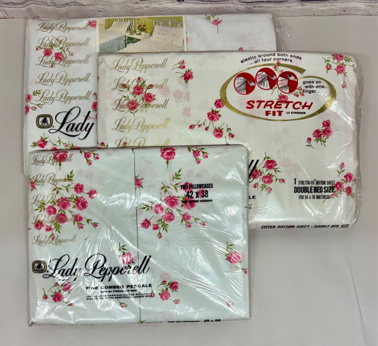 Vtg Lady Pepperell Percale Sheets Pillowcases Set Double Pink Roses Cottagecore