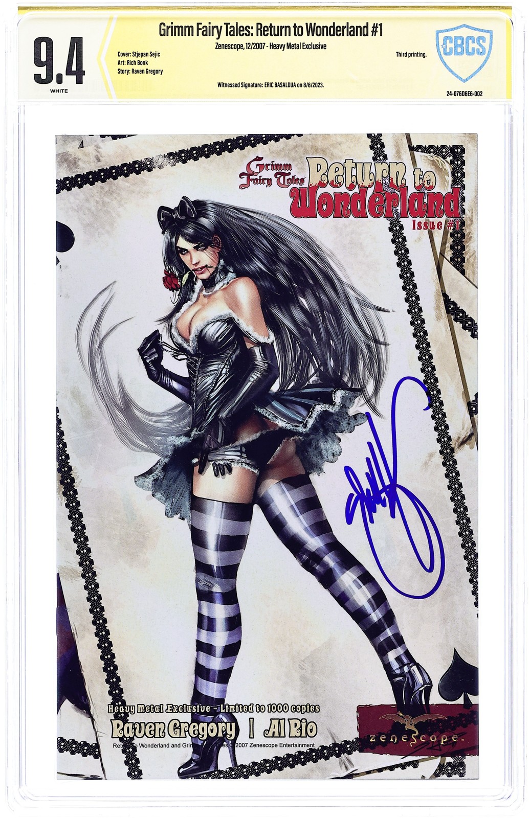 Grimm Fairy Tales Return to Wonderland 1G CBCS 9.4 Witnessed Sig Basaldua 2007
