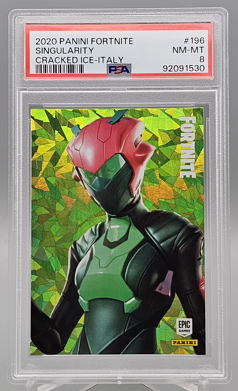 2020 Panini Fortnite Series 2 Singularity #196 Cracked Ice Italy Print PSA 8 NM