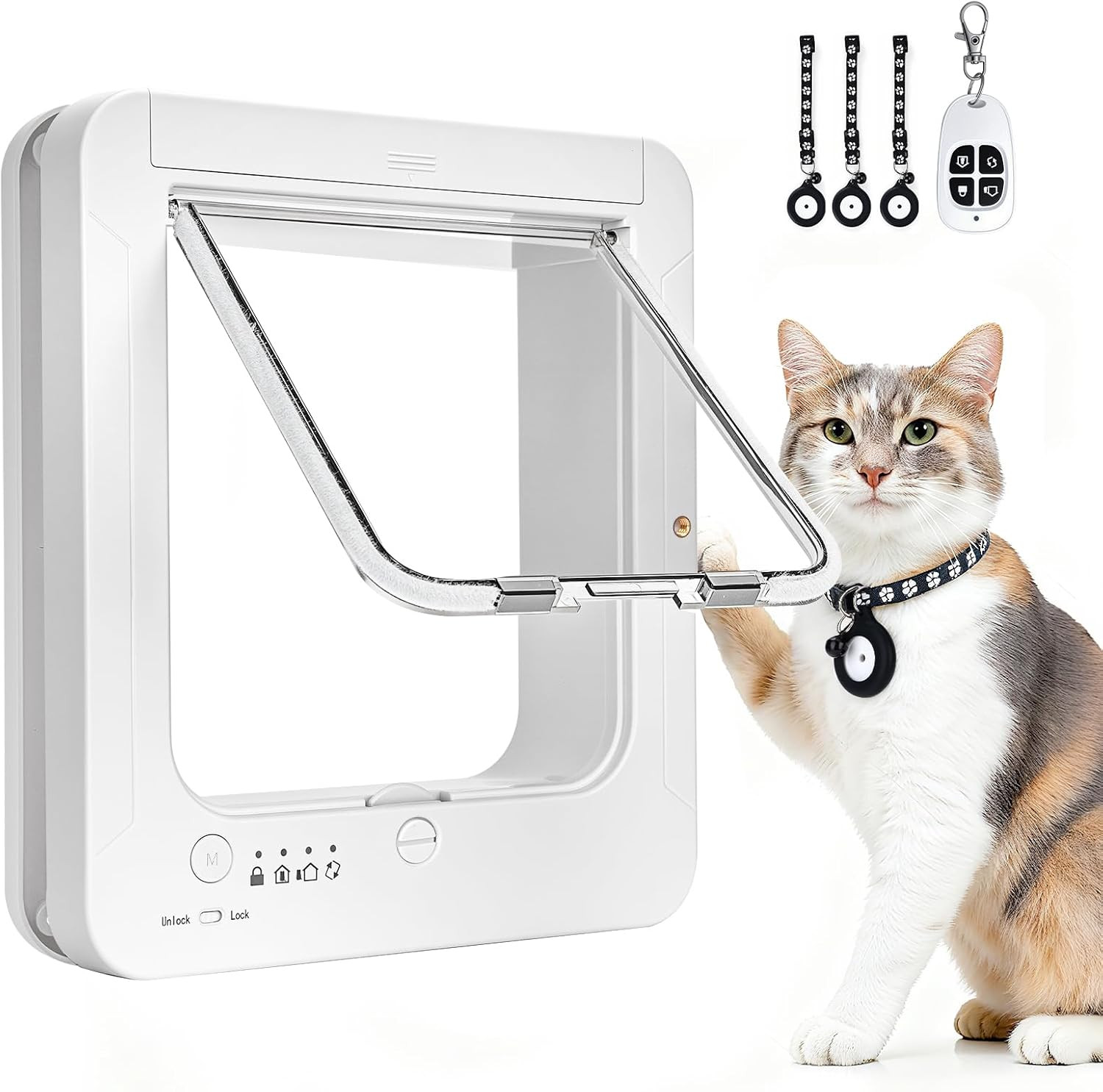 Smart Cat Door for Interior & Exterior, Cat Pet Door with 3 Collar Sensor Keys &