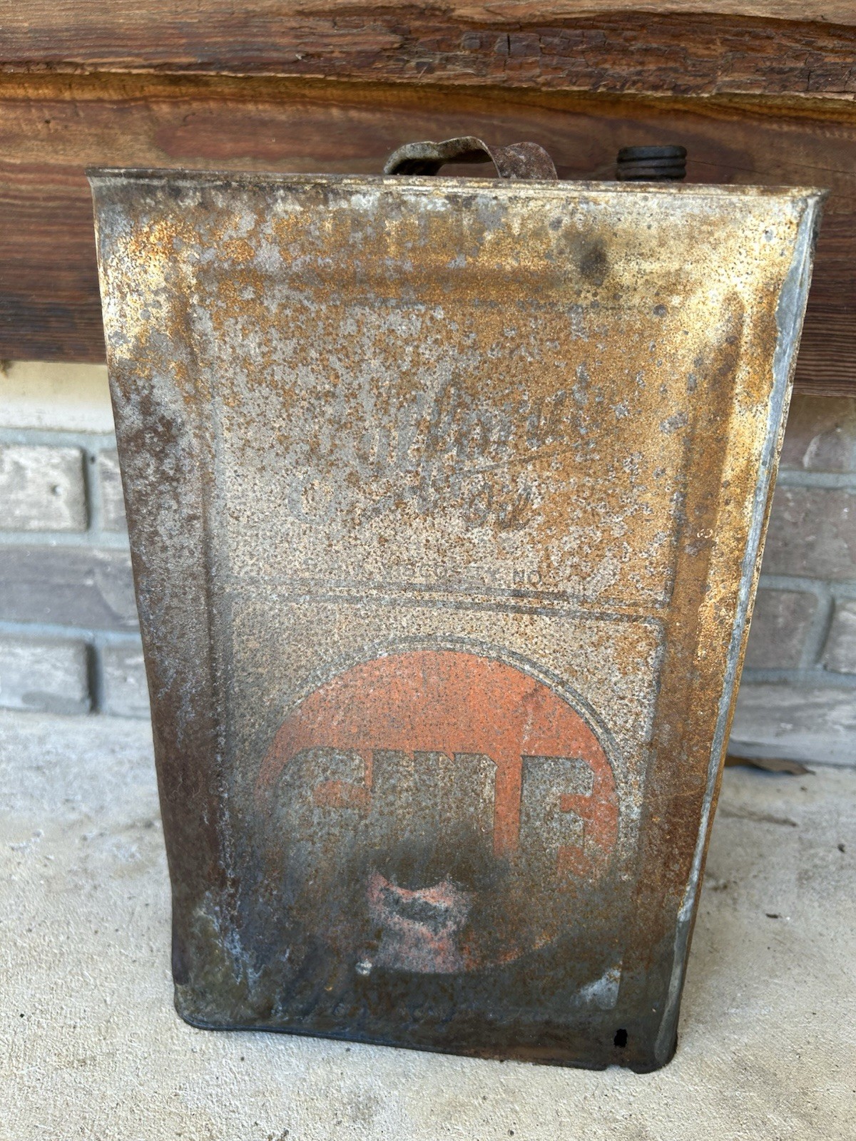 Vintage Gulf 5 Gallon Square Empty Transmission Oil Can Advertising Mancave