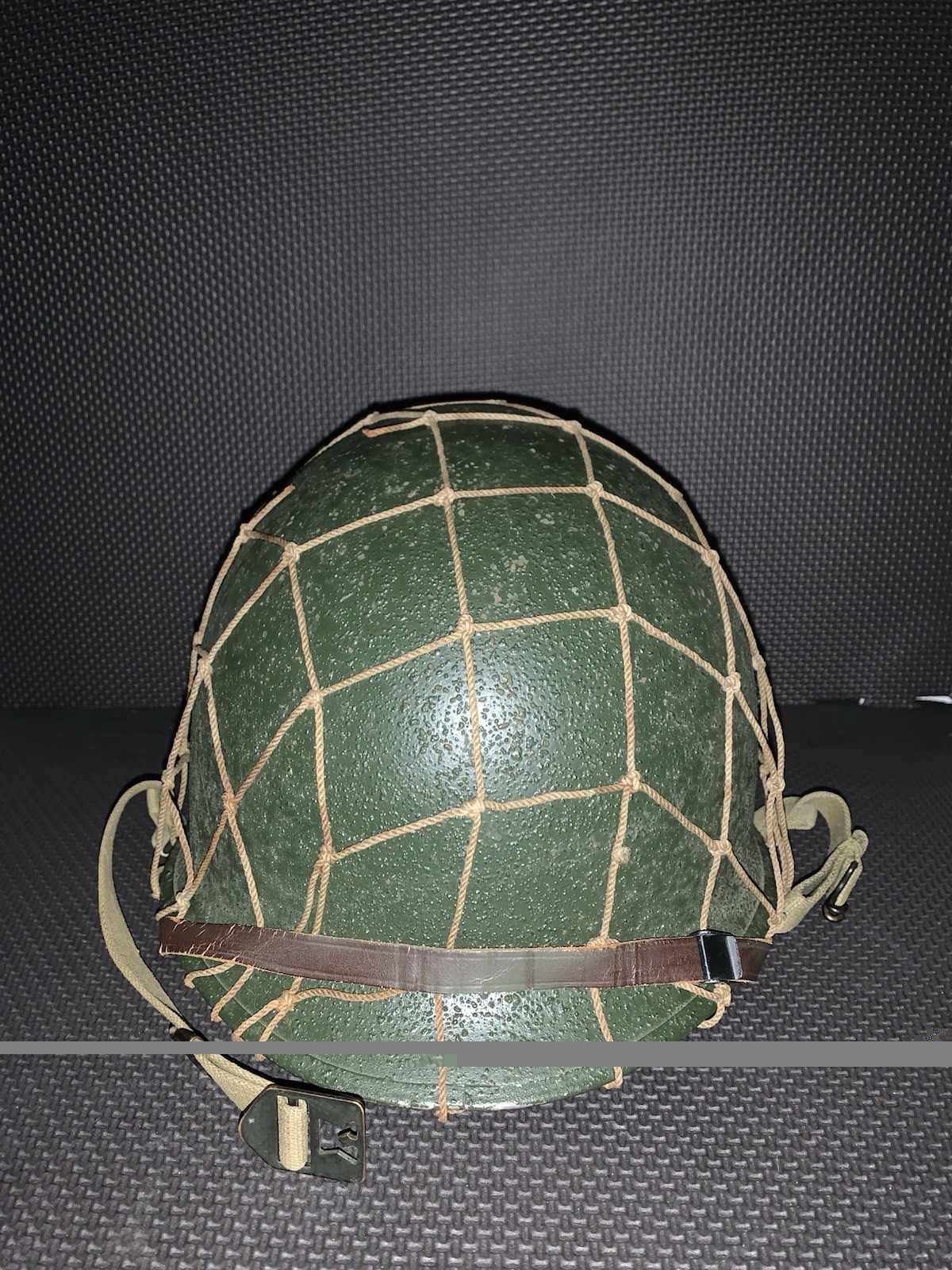 Original WW2 M1 Helmet Front Seam Swivel Bale With Net and Complete Liner