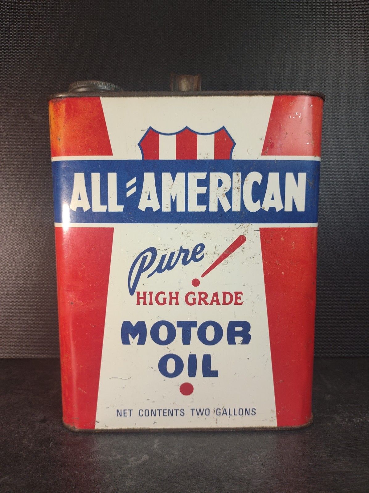Vintage All American 2 Gallon Motor Oil Can Empty General Store Display