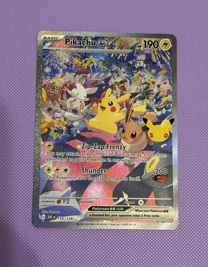 Pokemon Tcg Pikachu Ex 150/128 Me: 30th Celebration Holo SIR