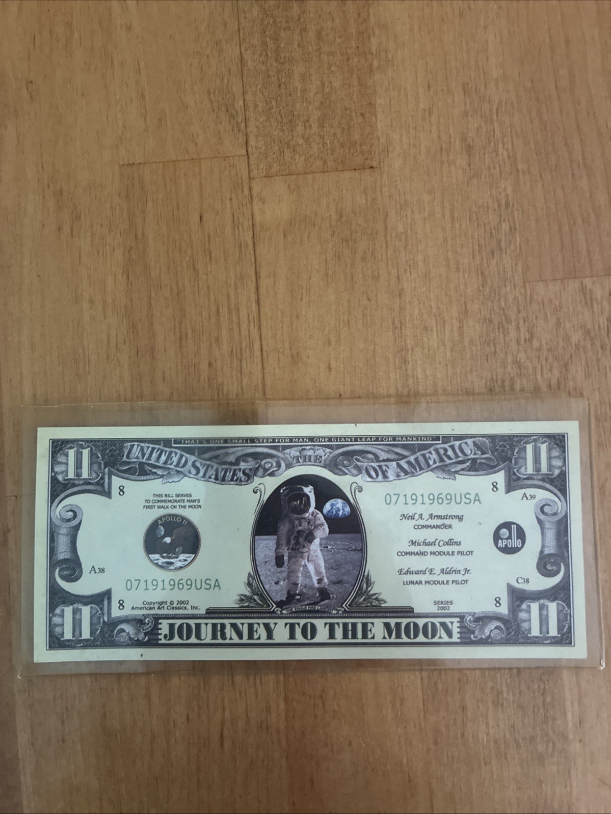 Apollo 11 Journey to the Moon Commemorative Novelty $1 Bill Neil Armstrong 1969