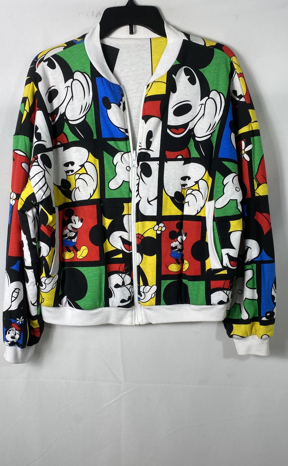 Vintage Disney Reversible Mickey Mouse Pop Art Comic Block Graphic Zip Jacket