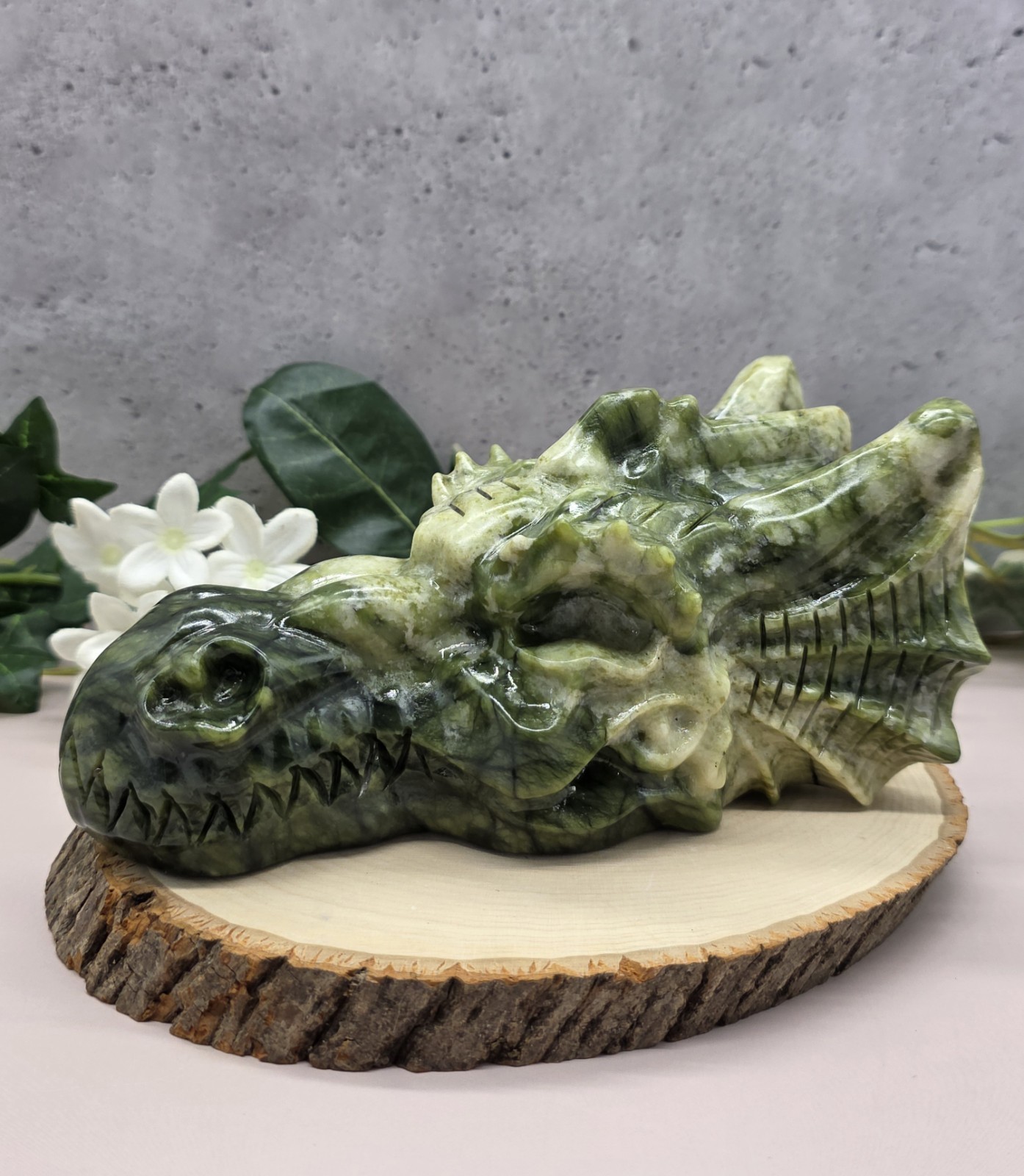 Large Jade Dragon Head/Skull Hand Carved Stone Skull Fantasy Figurine 2 lb 15 oz