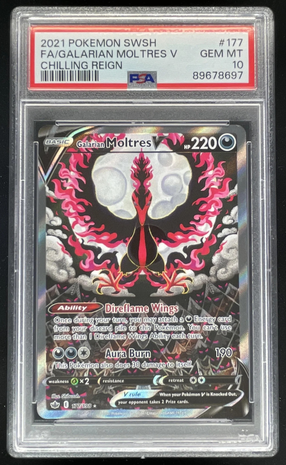 2021 Pokemon Chilling Reign #177/198 Galarian Moltres V Ultra Rare PSA 10