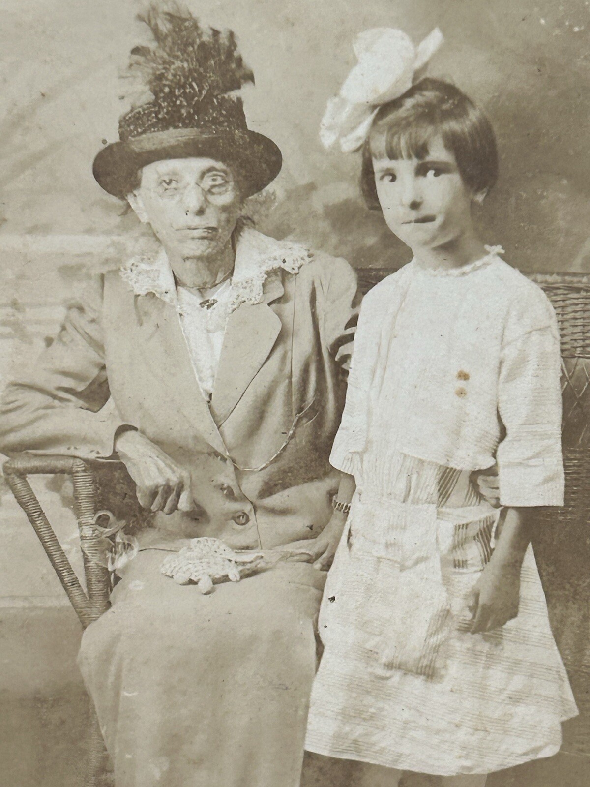 RPPC  Grandmother Hauser  GrandDaughter  c1910 Studio Postcard Hat