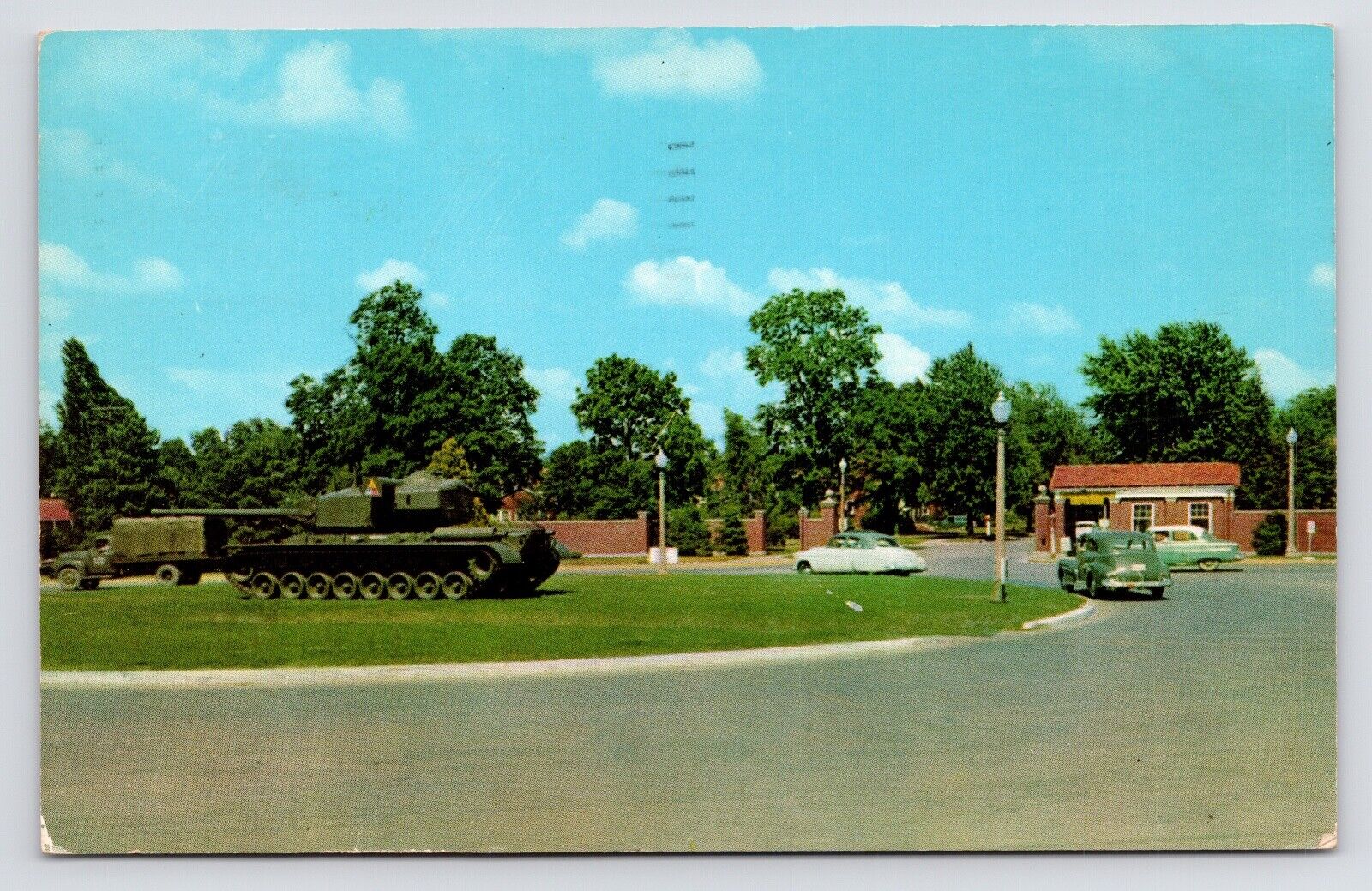 1950s Main Entrance Armor Center Tanks Cars Fort Knox Kentucky KY Postcard