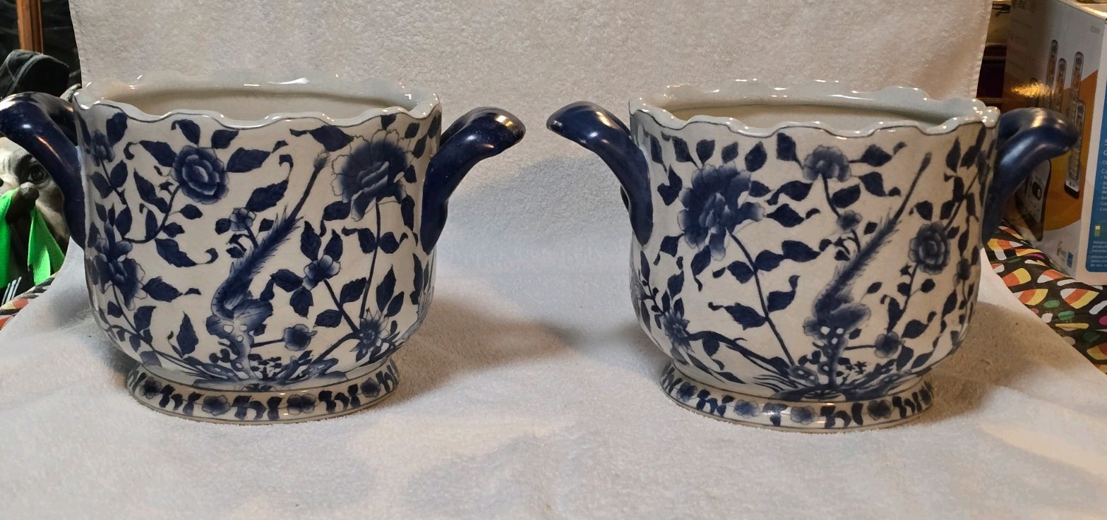 Stunning Matching Pair of Vintage United Wilson JUWC Handled Porcelain Planters