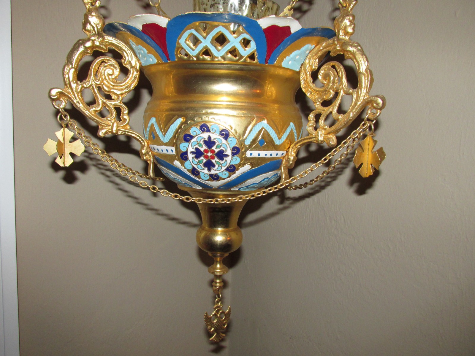 Vintage Large Russian Orthodox Pendant Lampada Church Vigil Sanctuary Lamp Light