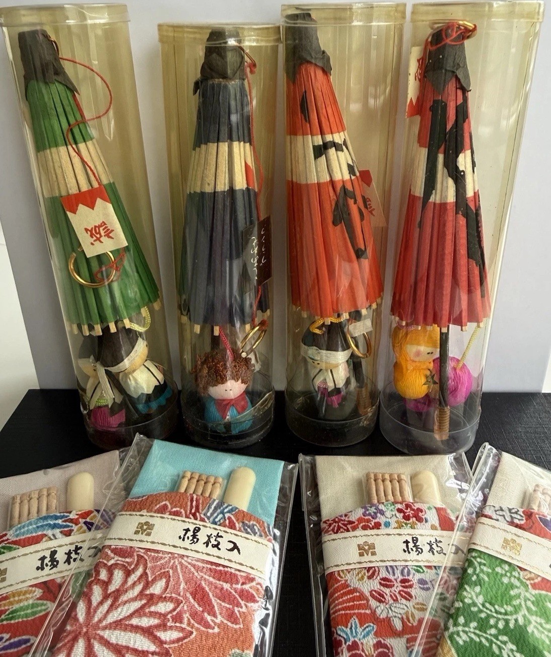 Vintage Japanese Souvenir Lot: Washi Paper Toothpicks&Umbrella Geisha Doll Picks