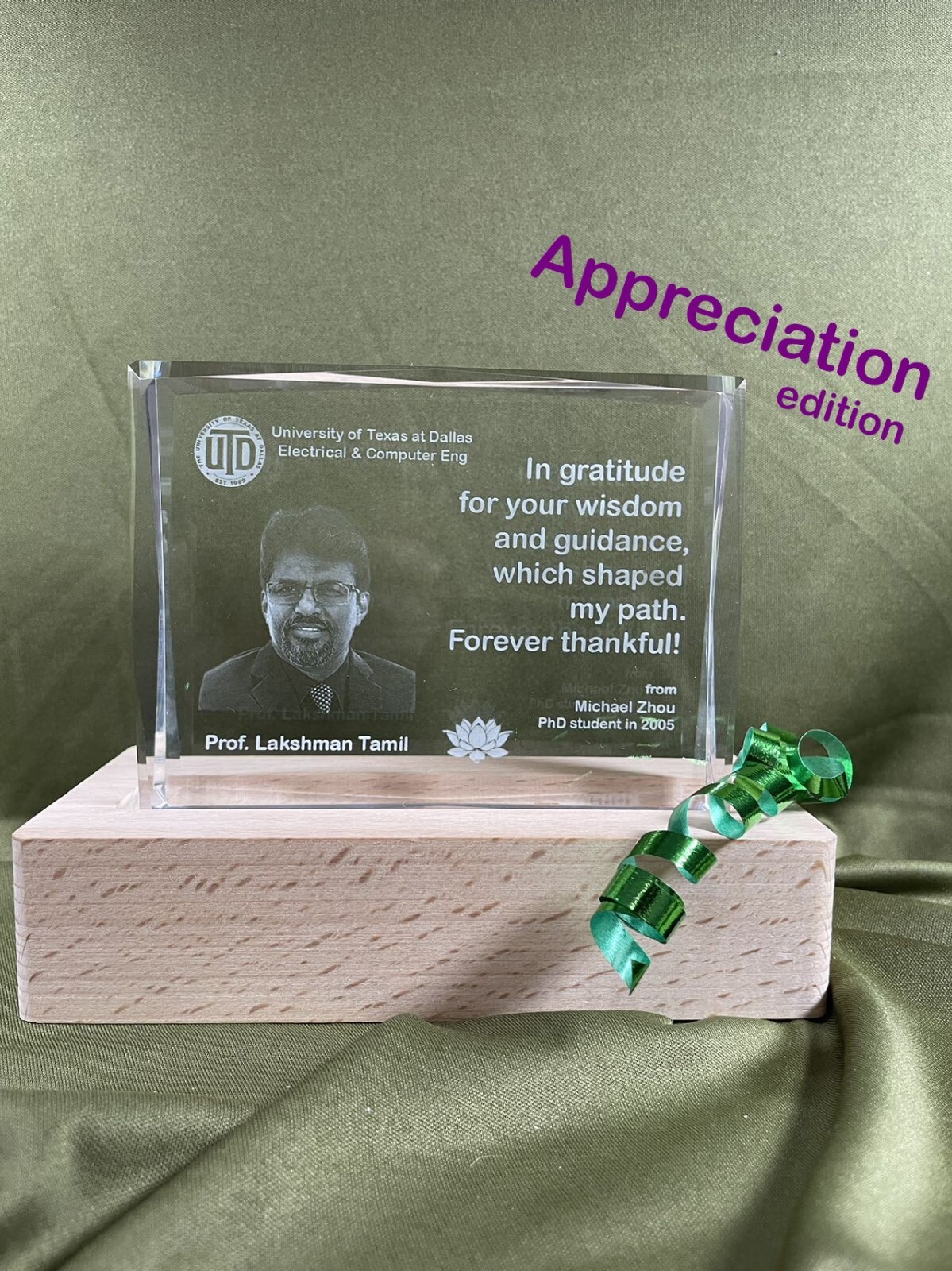 Custom 3D Crystal Engraving – Appreciation Gift for Professors & Mentors