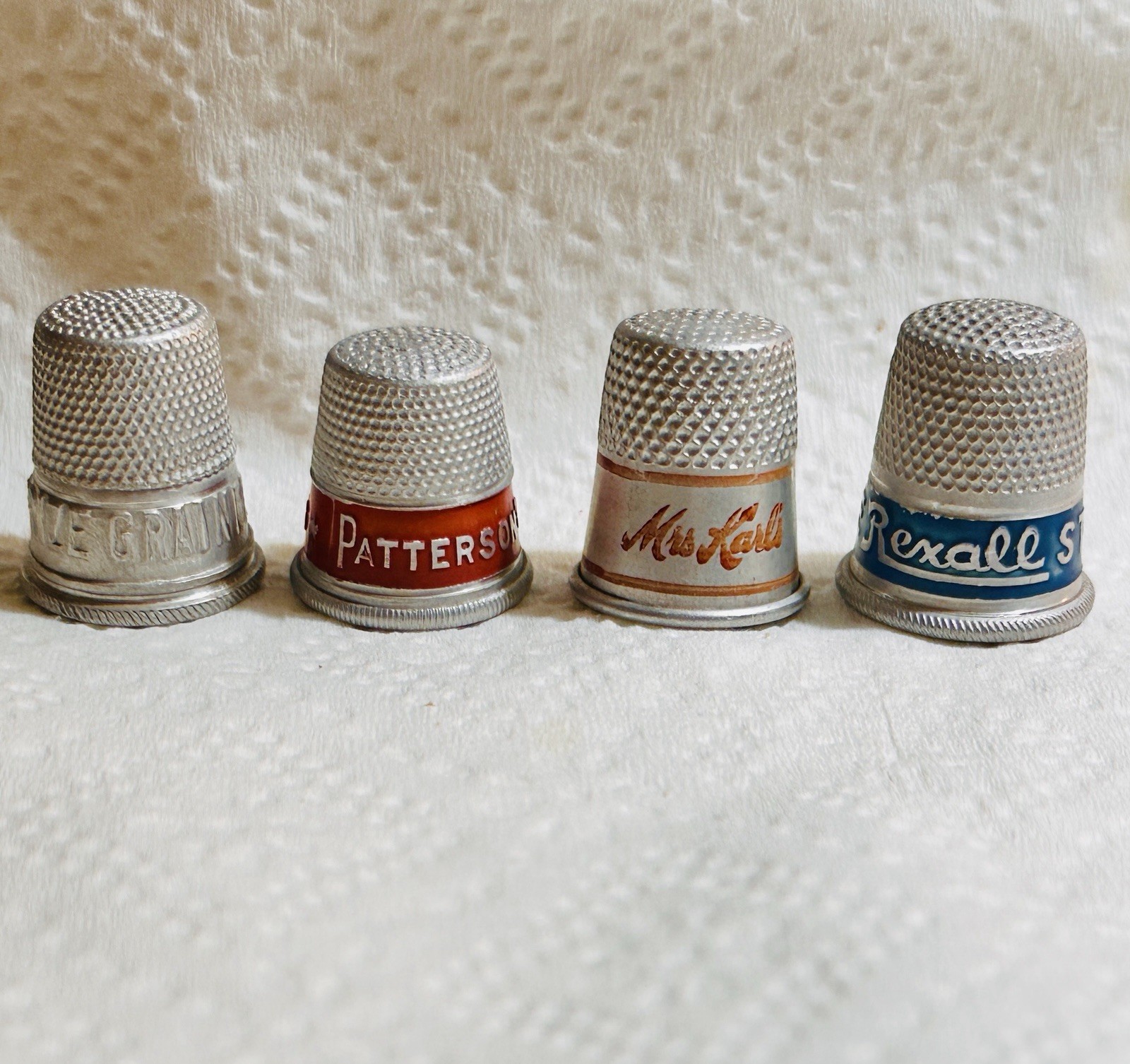 Vintage Advertising Aluminum Sewing Thimbles Lot of 4 Mid-Century Collectibles