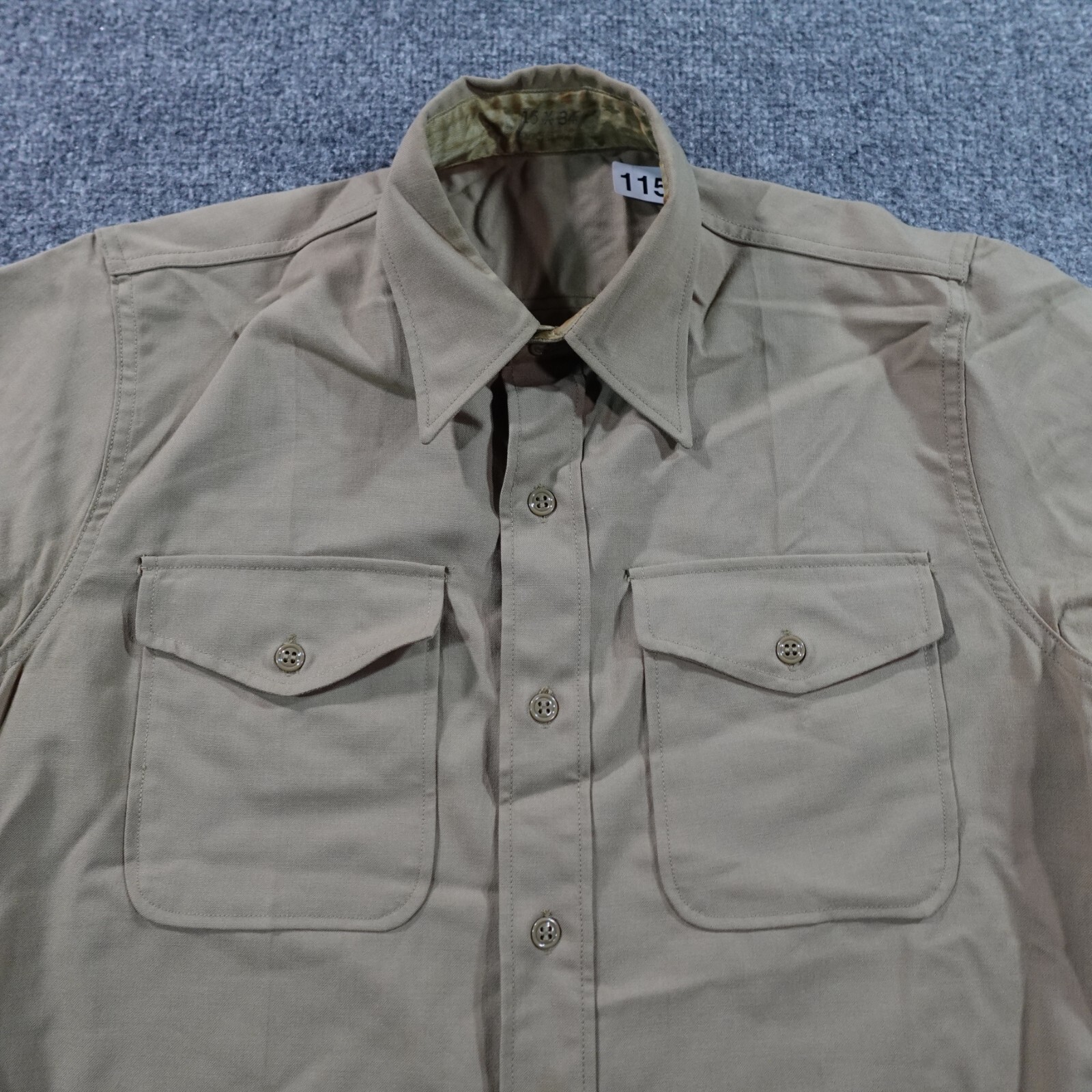 Vintage 60s Khaki Poplin Shirt Mens 15x34 Tan Uniform Vietnam Work 0133
