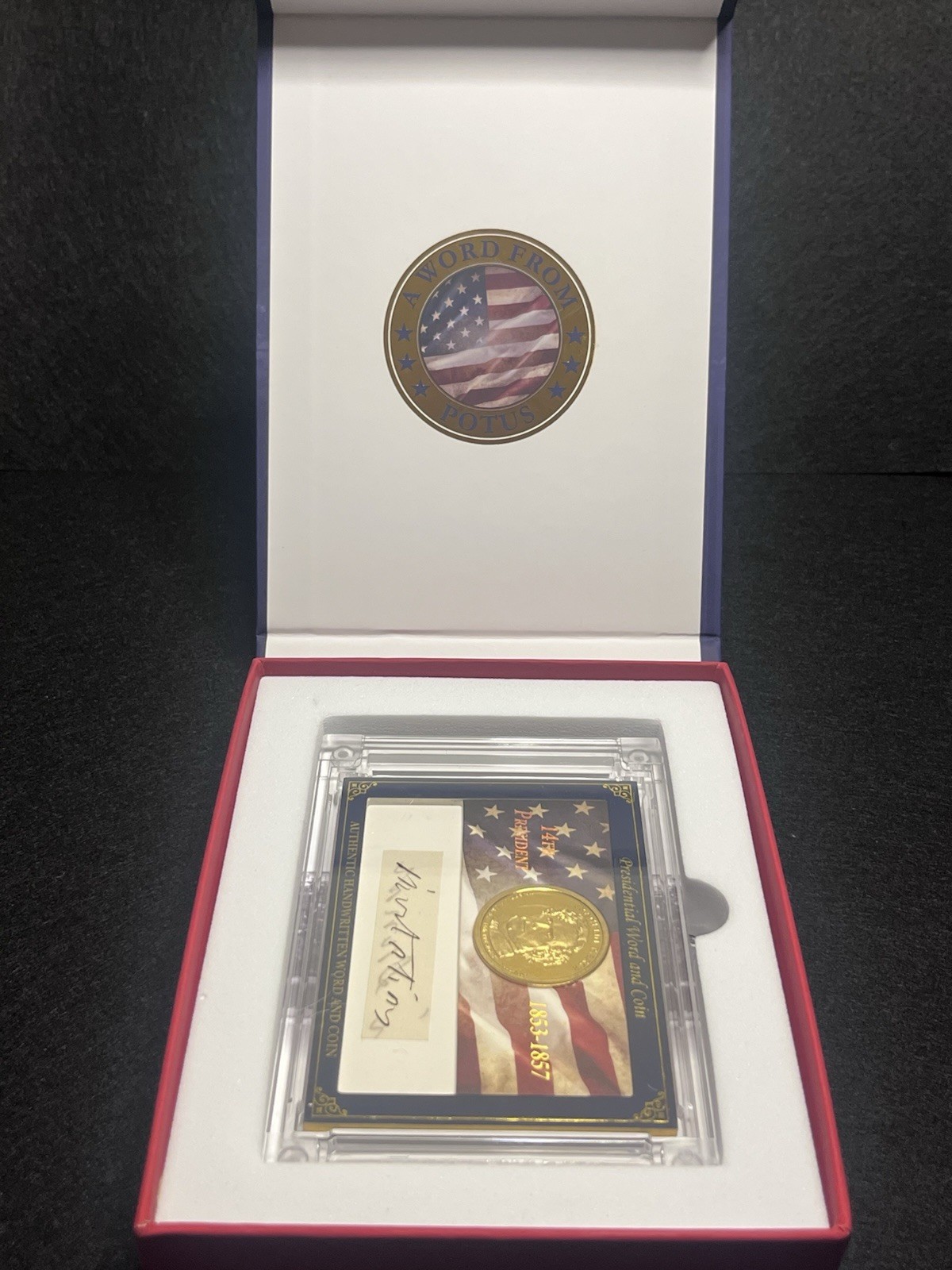 2025 World Tour POTUS Franklin Pierce Signed Handwritten Word & Coin Card  - /60