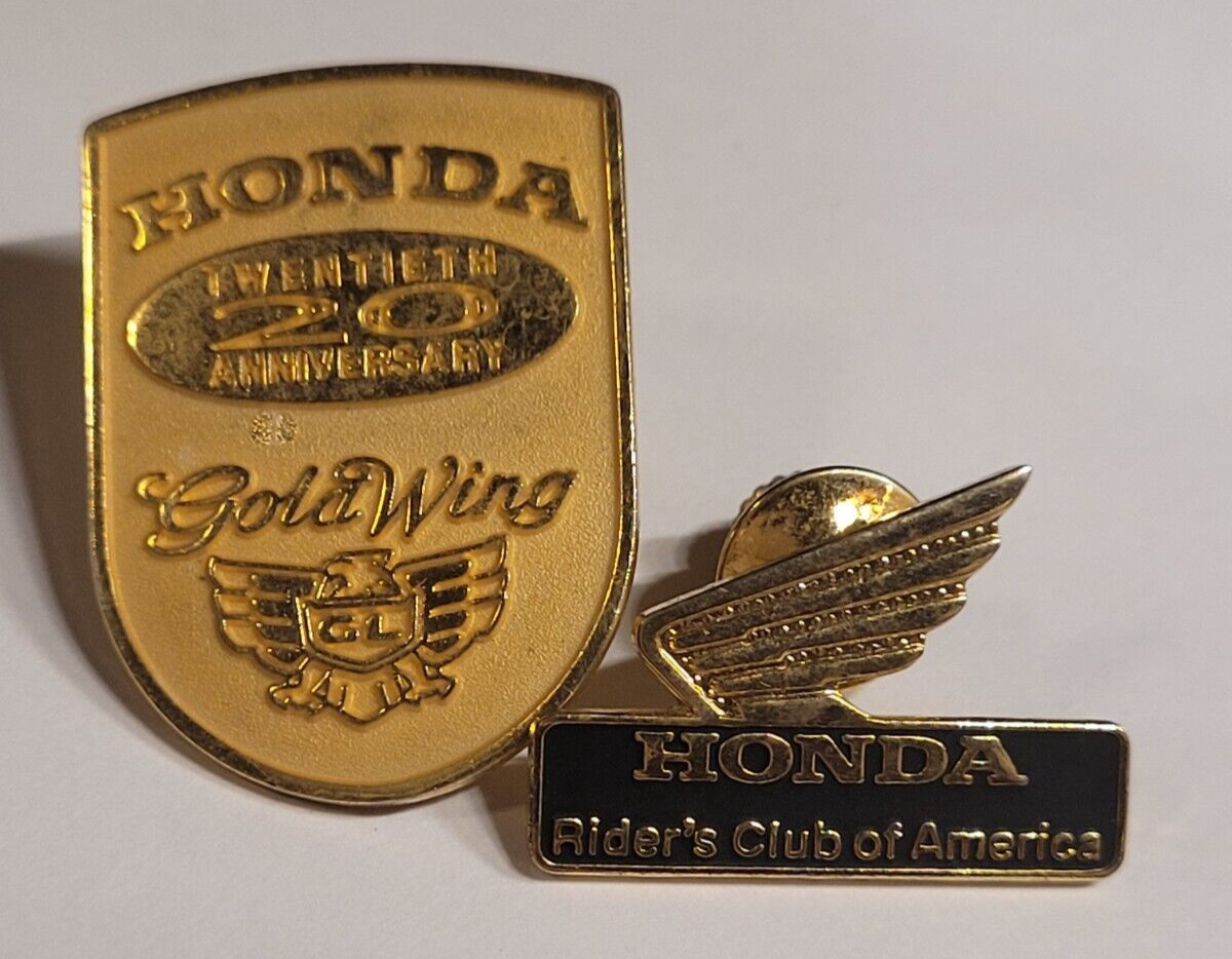 Vtg Lot 2 Honda Gold Wing Motorcycle Lapel Pin Pinback 20th Anniversary Biker