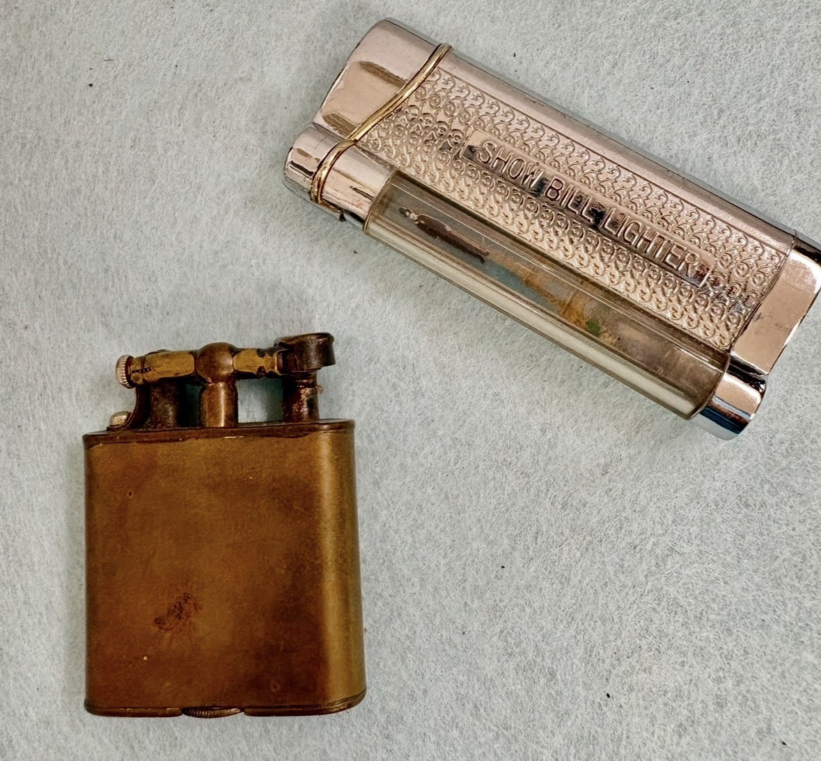 Vintage Pair of VGT Lighters /Vickery London Petrol Lift Arm /  Show Bill