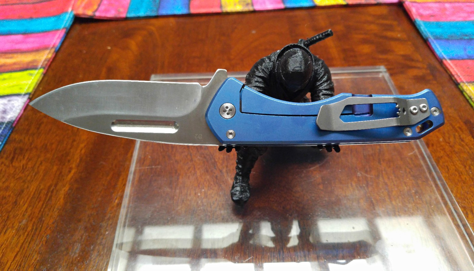 Medford American Service Knife Blue Aluminum Frame Lock Drop Point Plain SS Clip