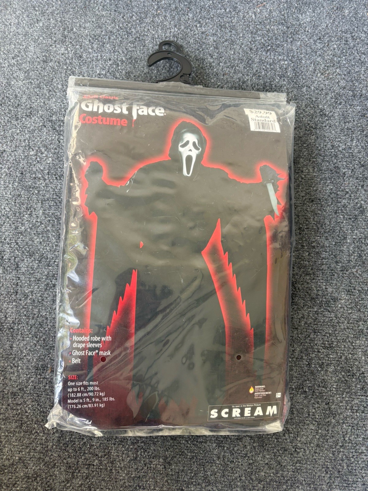Vintage 1997 SCREAM Ghost Face Orange Mask & Costume NOS Miramax Adult Size