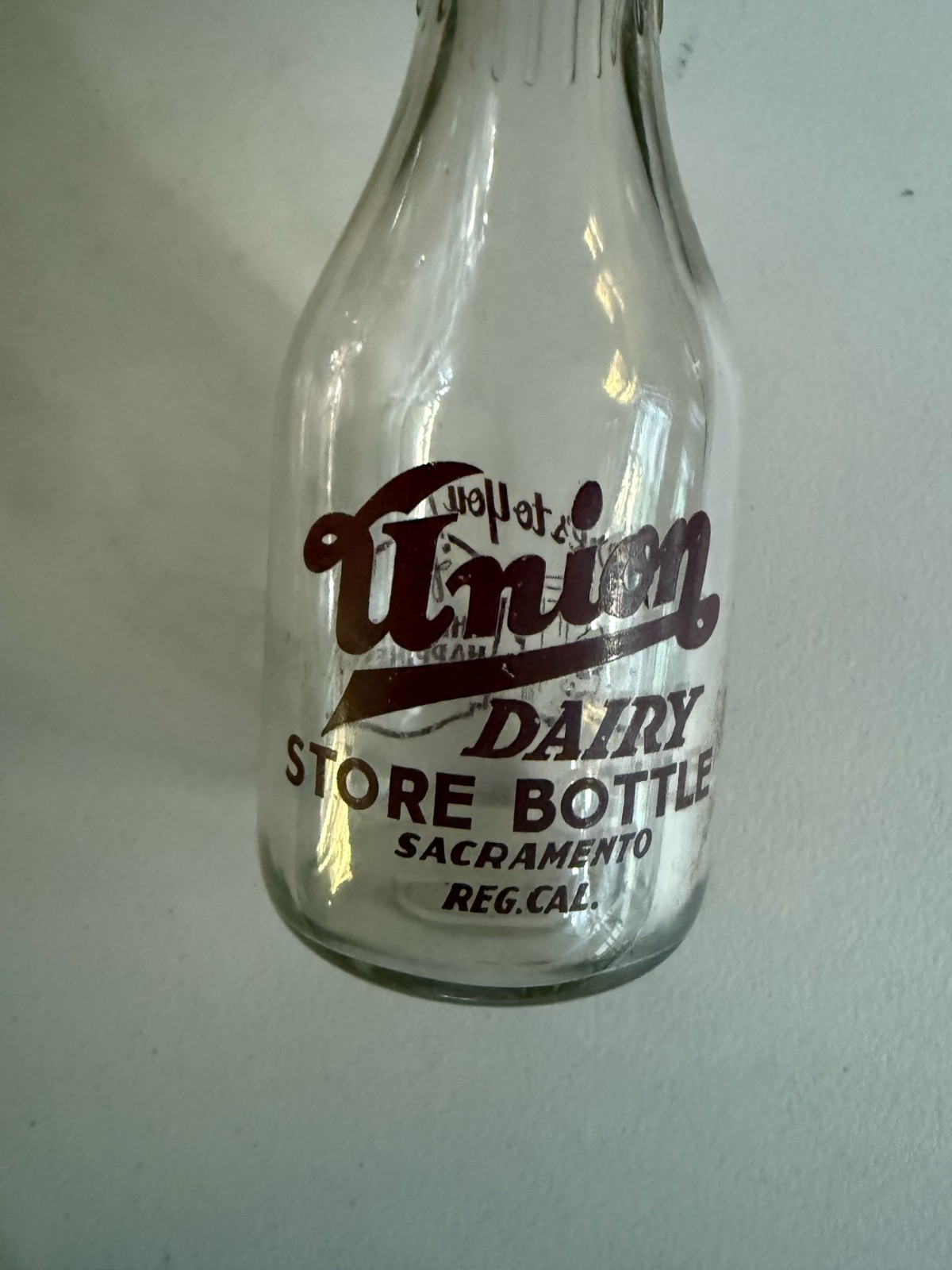 Vintage Union Dairy Sacramento CA Store Bottle Half Pint Red Pyro Milk Bottle