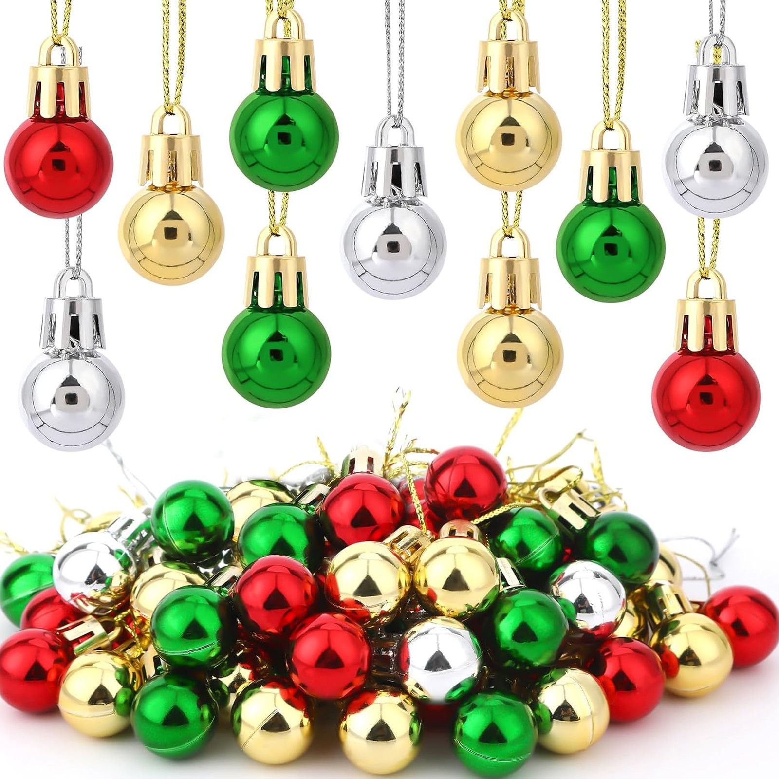 120pcs Christmas Mini Ball Ornaments Vintage Glitter Balls 20mm for Tree Party