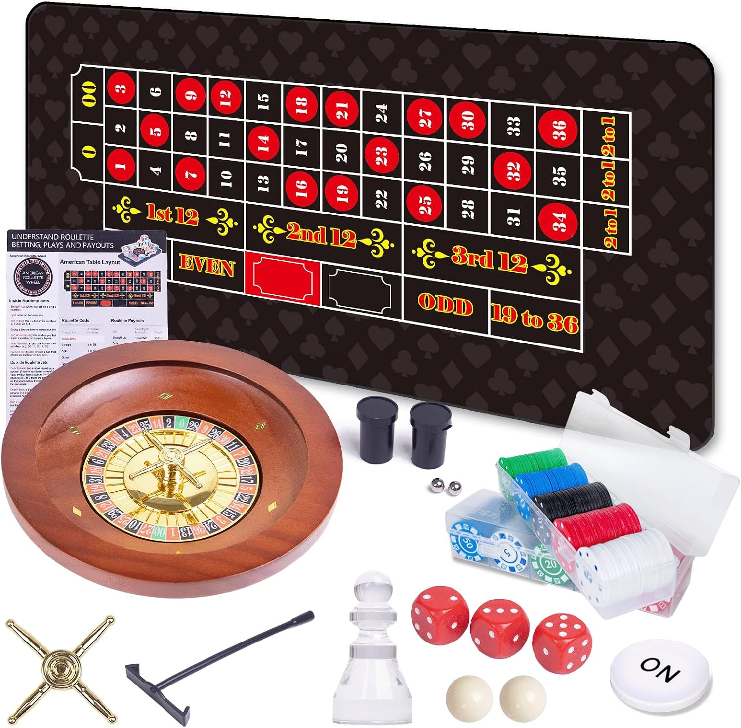 10 Inch Premium Solid Wood Roulette Wheel & Craps Set with Double-Sided Tabletop