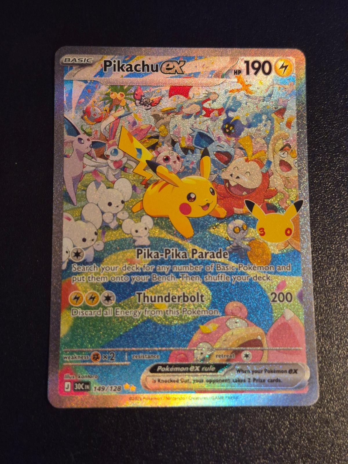 Pikachu ex 149/128 Holo ME: 30th Celebration Pokemon NM
