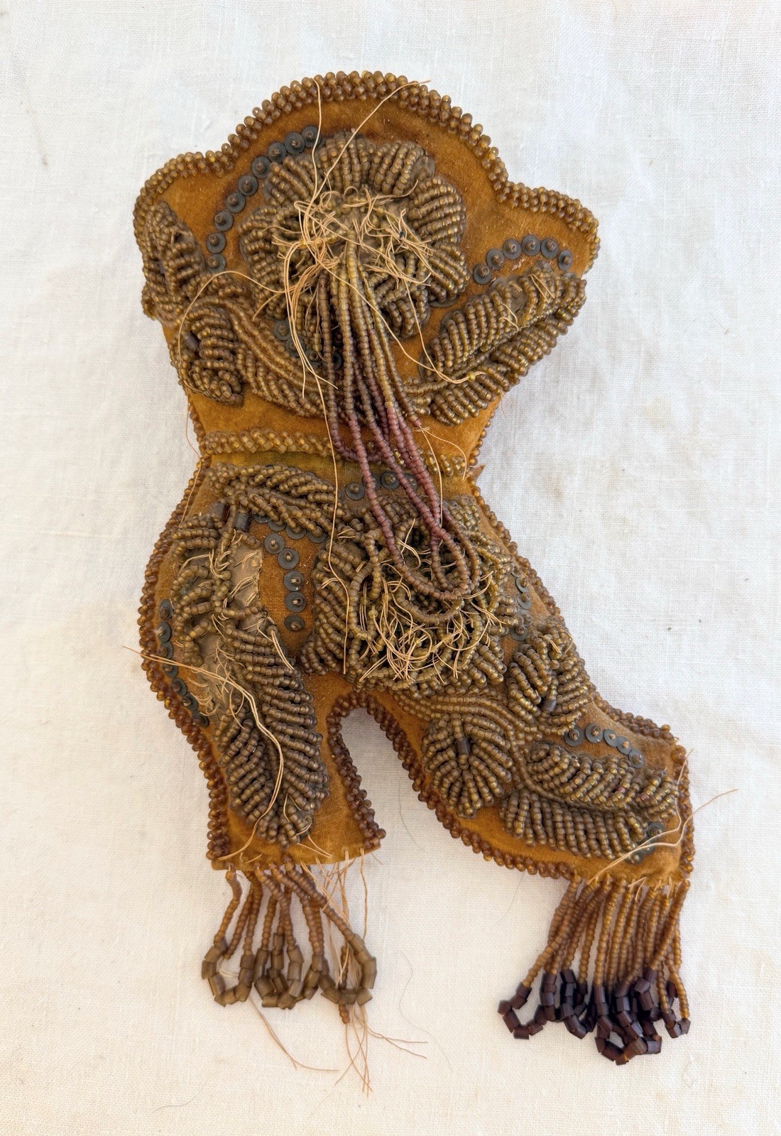 Antique beaded Iriquois shoe wall pocket hanging decor 1900's