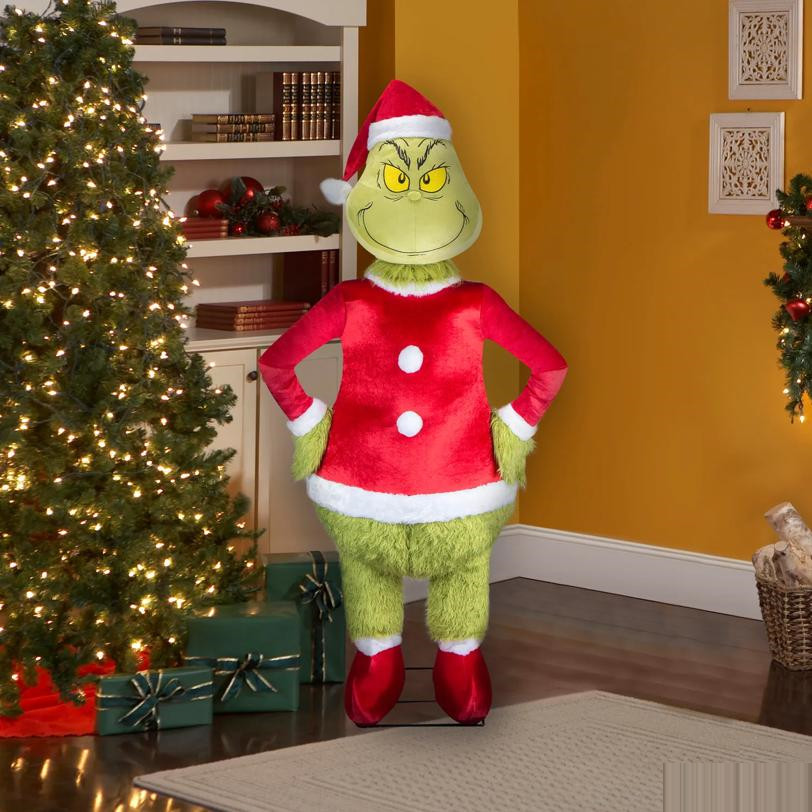 Gemmy 6 ft Life-Size Animated Fuzzy Grinch Singing & Dancing Christmas Decor