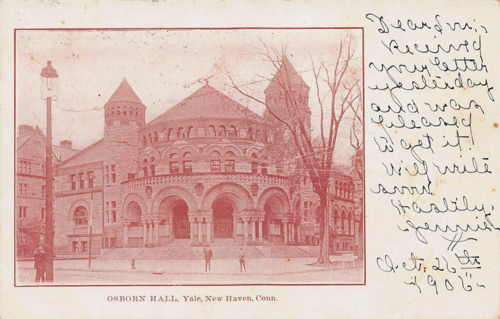 Osborn Hall, Yale University, New Haven, Connecticut, 1906 Postcard, Used