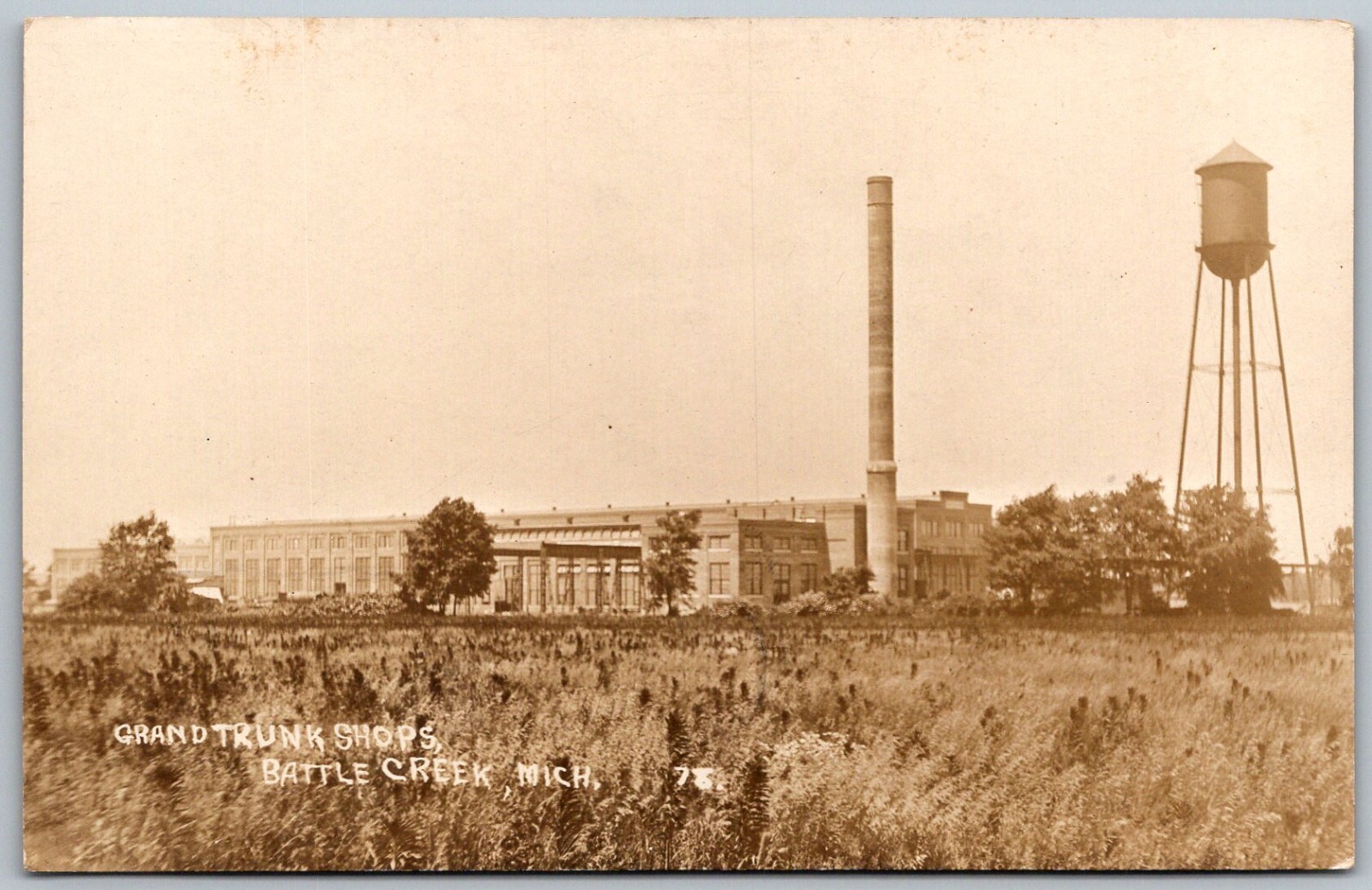 Battle Creek Michigan 1911 RPPC Real Photo Postcard Grand Trunk Shops Exterior Battle Creek Michigan 1911 RPPC Real Photo Postcard Grand Trunk Shops Exterior
