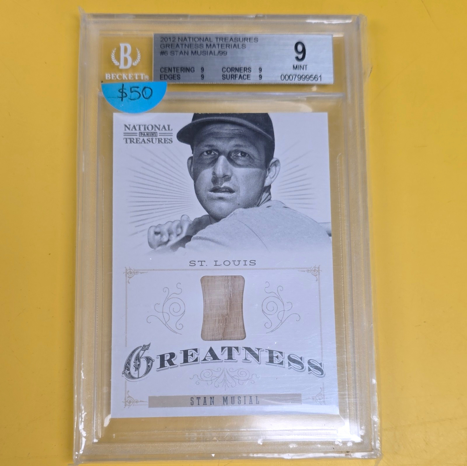 Panini 2012 National Treasures Greatness Materials Stan Musial #6 /99 BGS 9