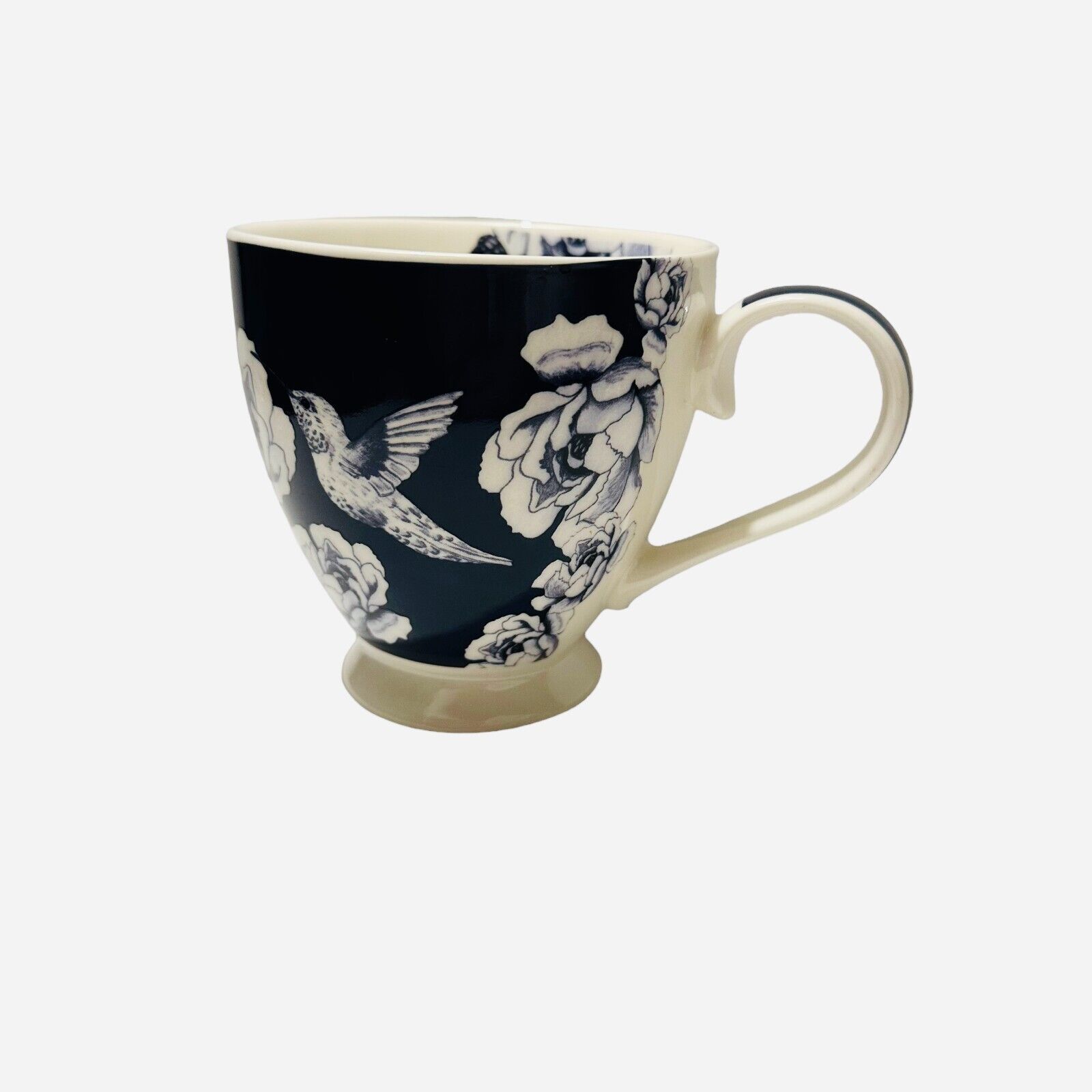 The English Mug Co. Tea Cup Floral Hummingbird Fine China Footed Blue White