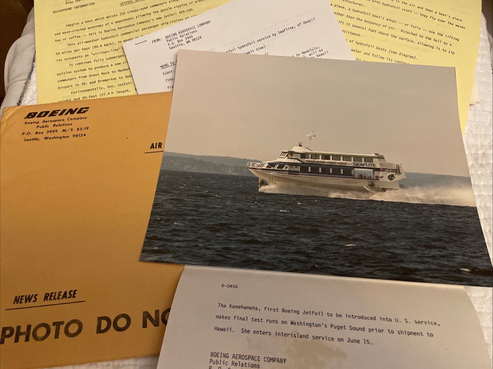 NOS 1975 Boeing Jetfoil Inaugural Seaflite Service Hawaii Press Release RARE