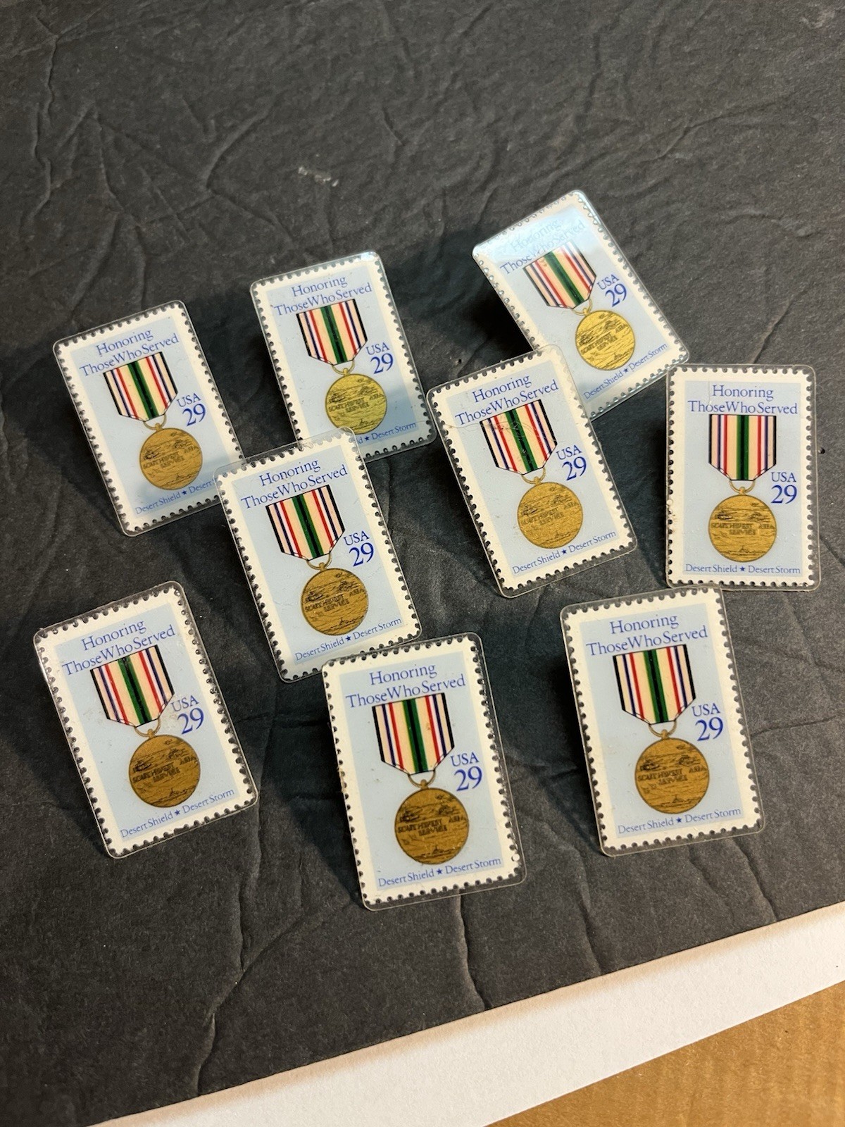 Vtg US Postal Service Desert Storm Stamp Pin Southwest Asia Service Medal Lot