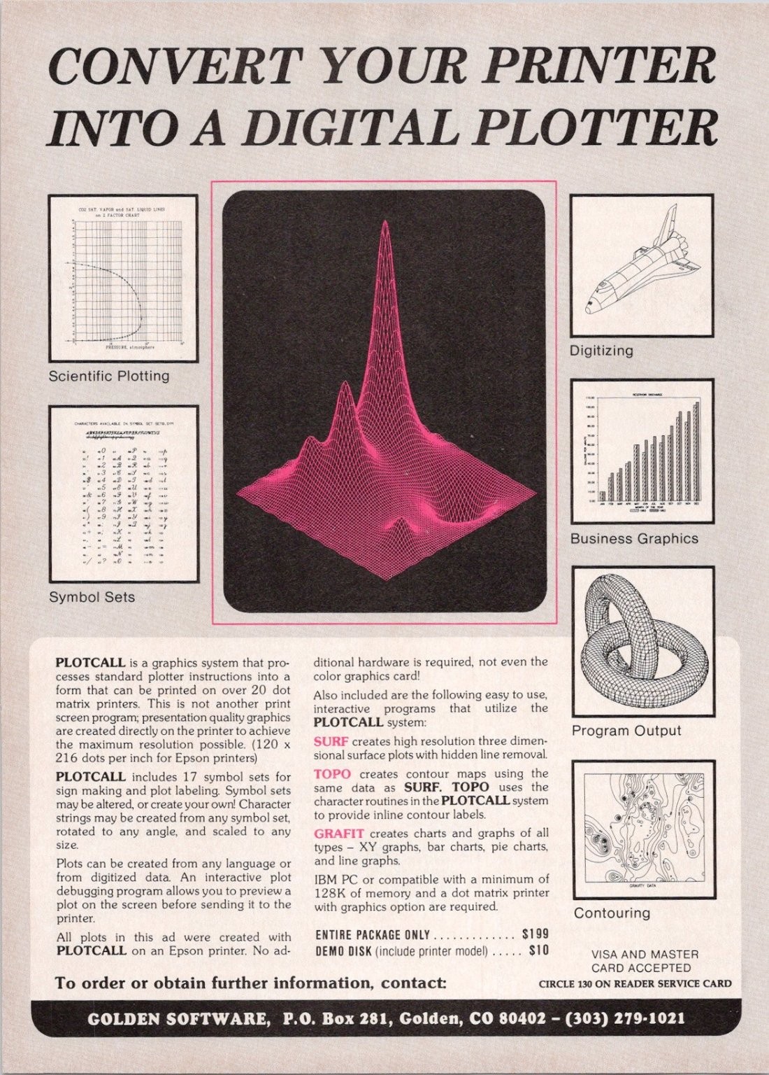 Golden Software PLOTCALL Vintage Magazine Ad IBM PC Graphics 1980s