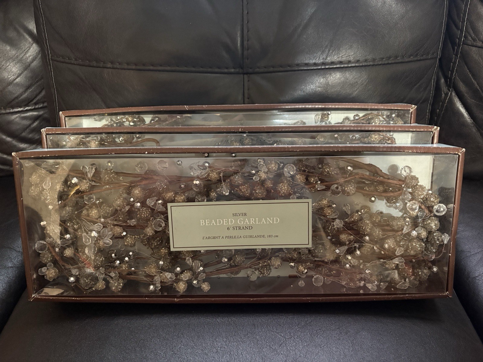 3x Vintage Restoration Hardware RH Silver Bead Wire Garland 6 Ft Original Boxes