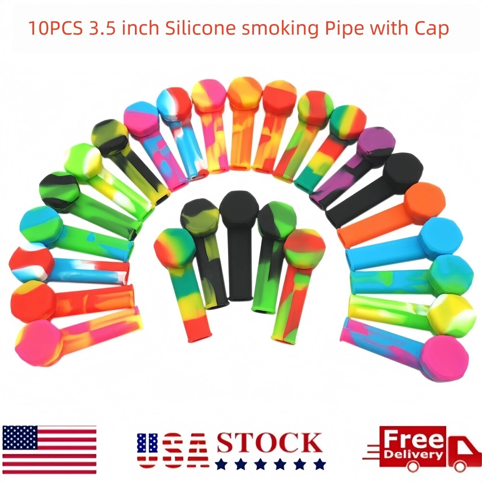 10pcs 3.4'' Mini Silicone Smoking Hand Pipe with Metal Bowl Cap Lid Pocket Pipe