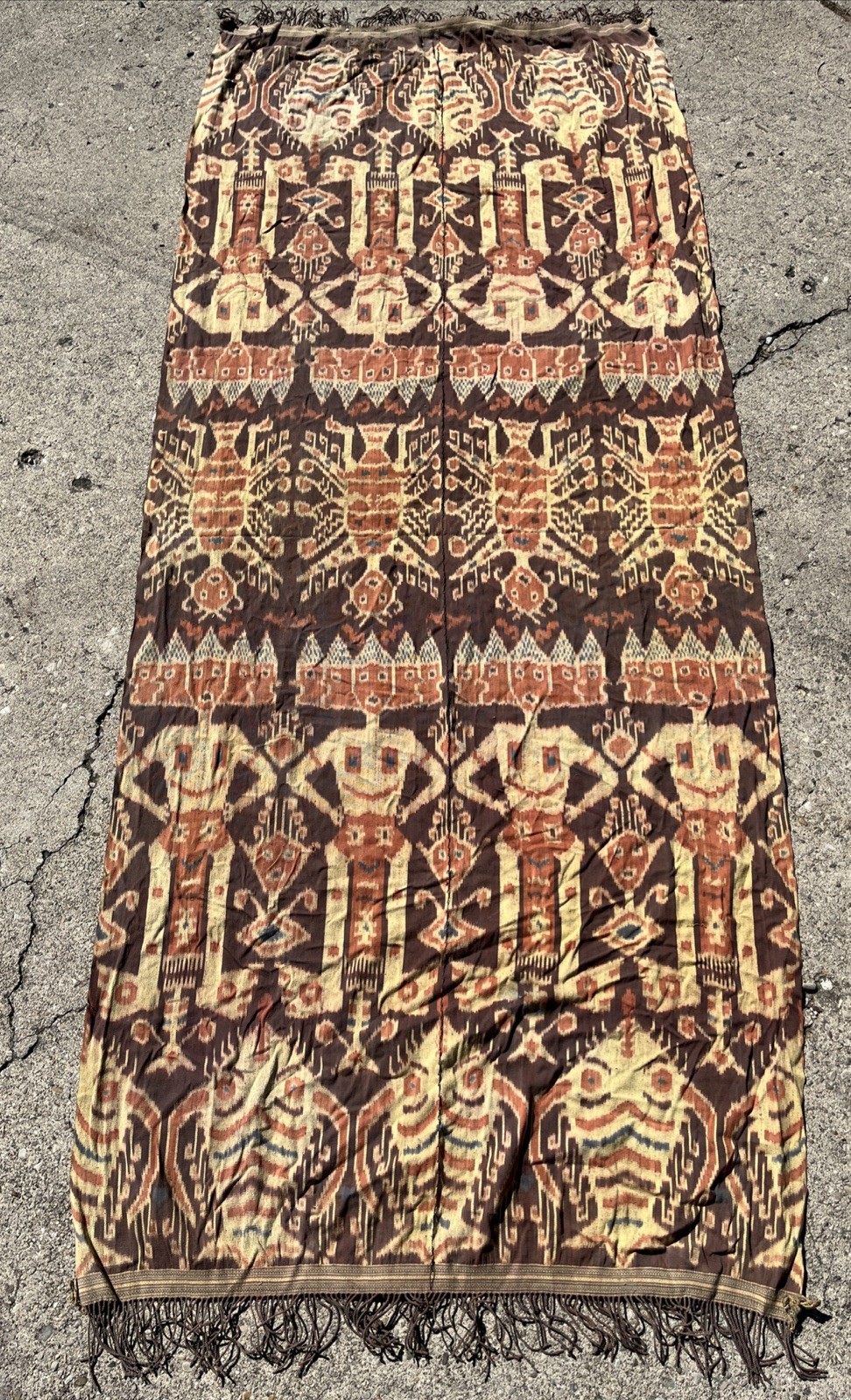 Vintage Indonesian Ikat Hinggi Textile Ceremonial Wrap Tribal 96”x39” READ* B