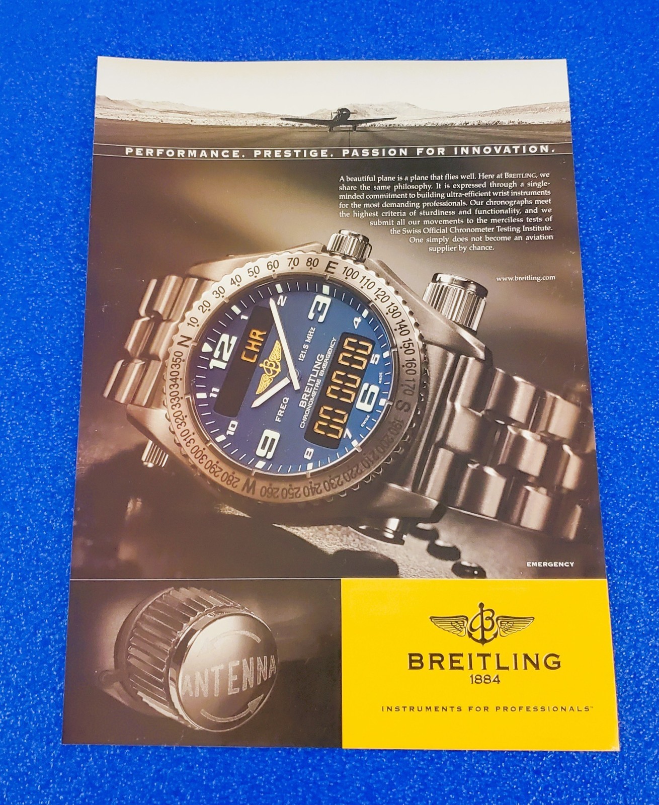 2000 Breitling Emergency Watch 121.5 MHz Distress Beacon Antenna Pilot Print Ad