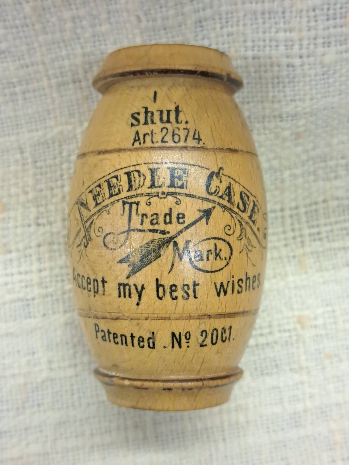 Antique Asbro Wooden Barrel Needle Case Dispenser German