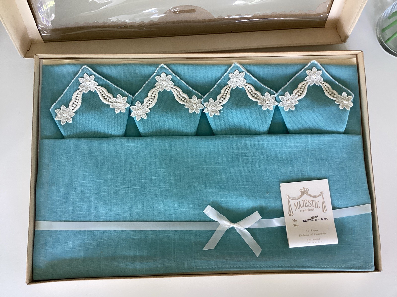 Vintage Majestic Creations Blue White Embroided 52\