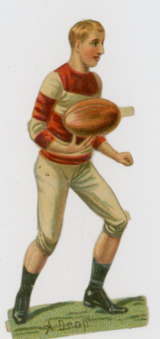 1880s-90s Embossed Victorian Die-Cut Football Player A Drop P112