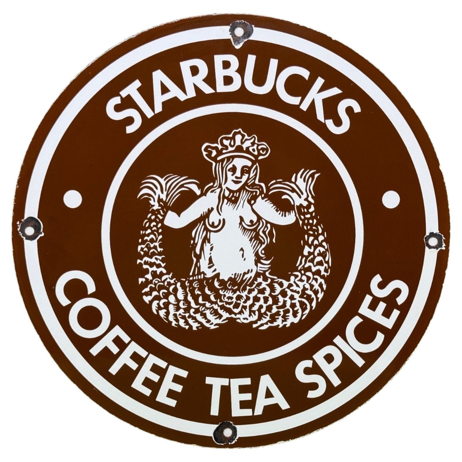 VINTAGE STARBUCKS COFFEE TEA SPICES PORCELAIN SIGN SIREN MERMAID CAFE KITCHEN