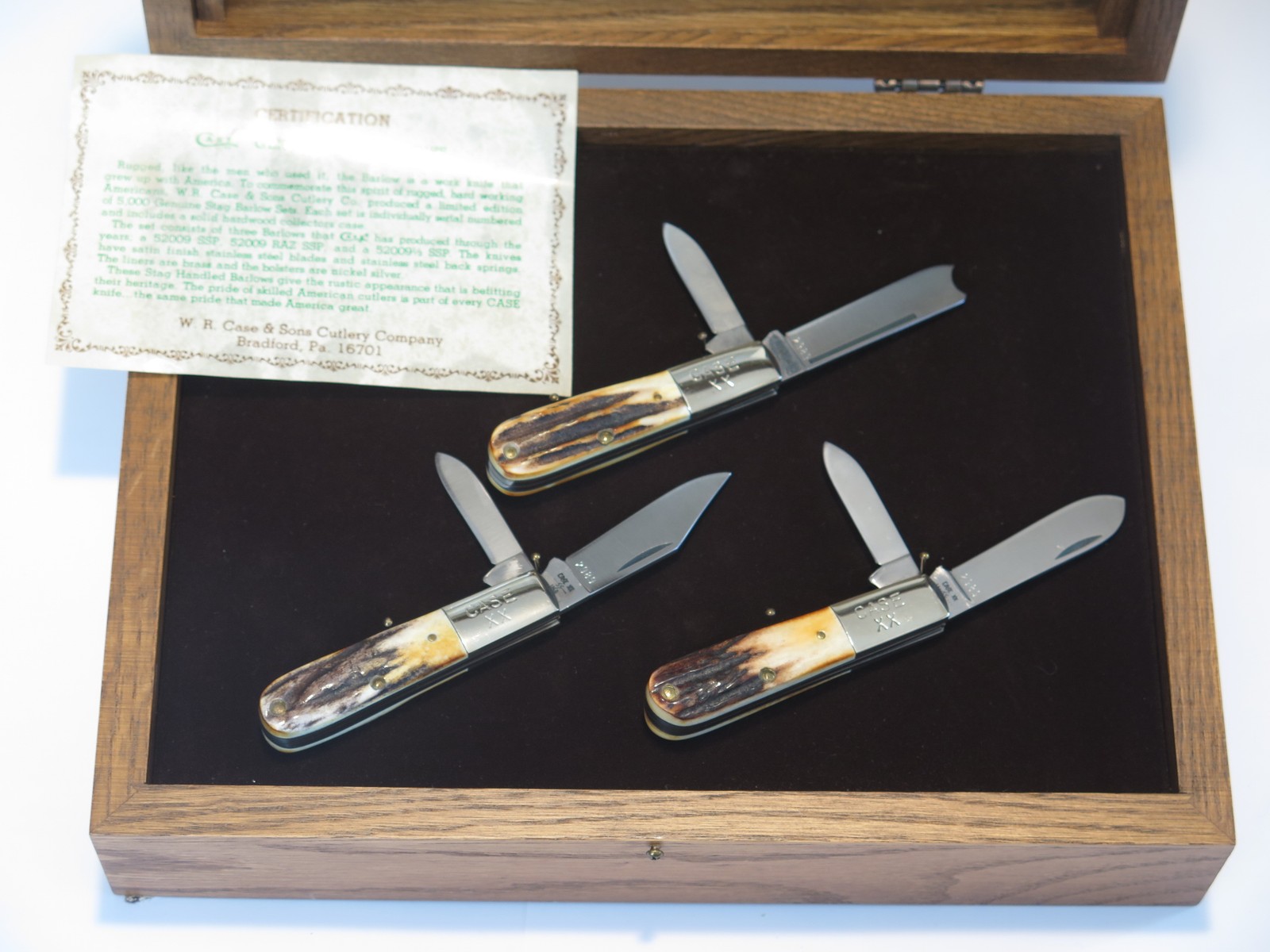Vtg 1982 Case XX 52009 1/2 Limited Barlow Stag Handle Folding Pocket Knife Set