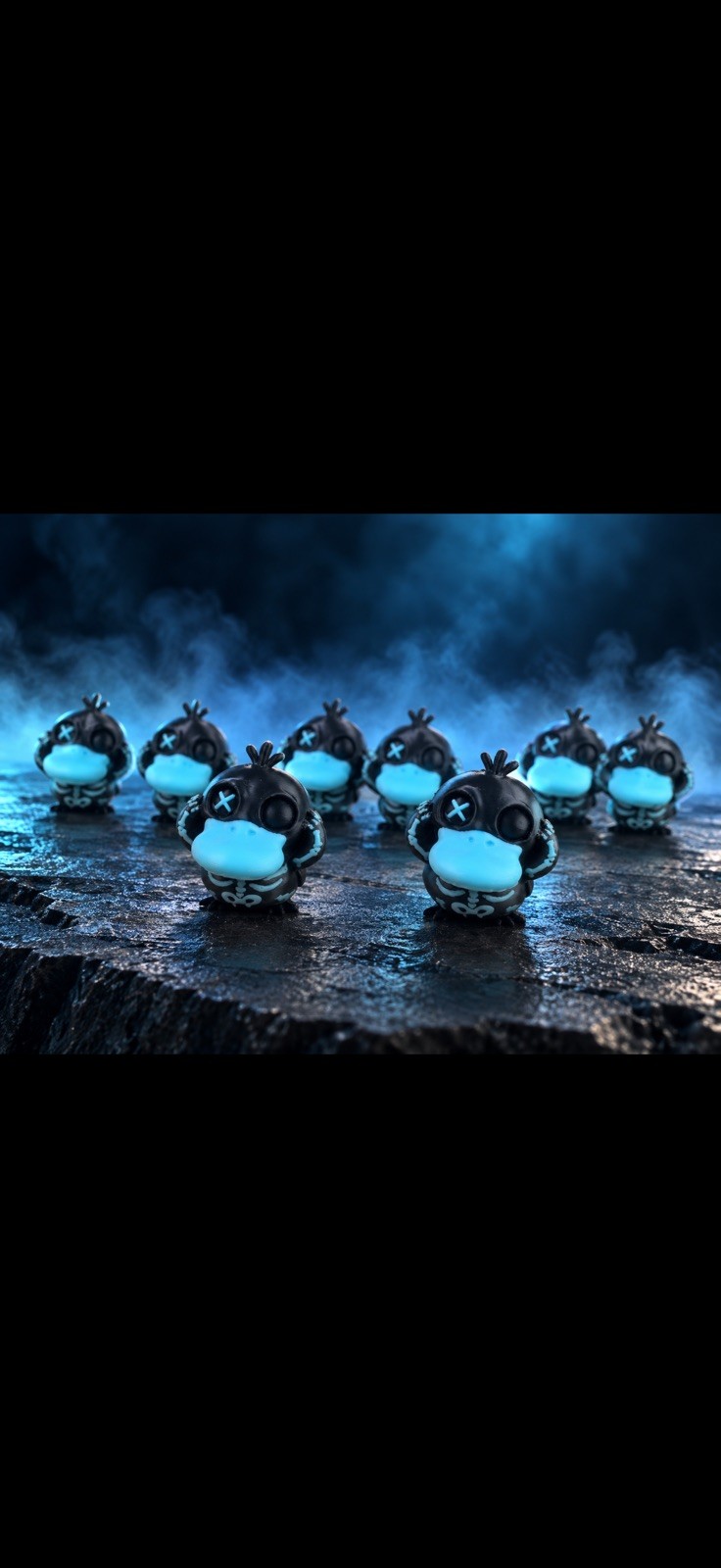 Black/Blue Psyduck keychain Lot of 9, glows in the dark Halloween pokemon